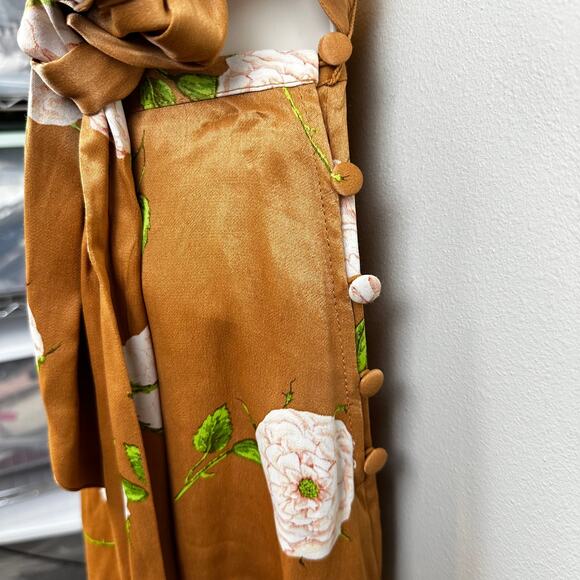 NEW Maeve Anthropologie Floral Silky Satin Tie Shorts Skort Brown Size 6 Boho - Picture 4 of 13